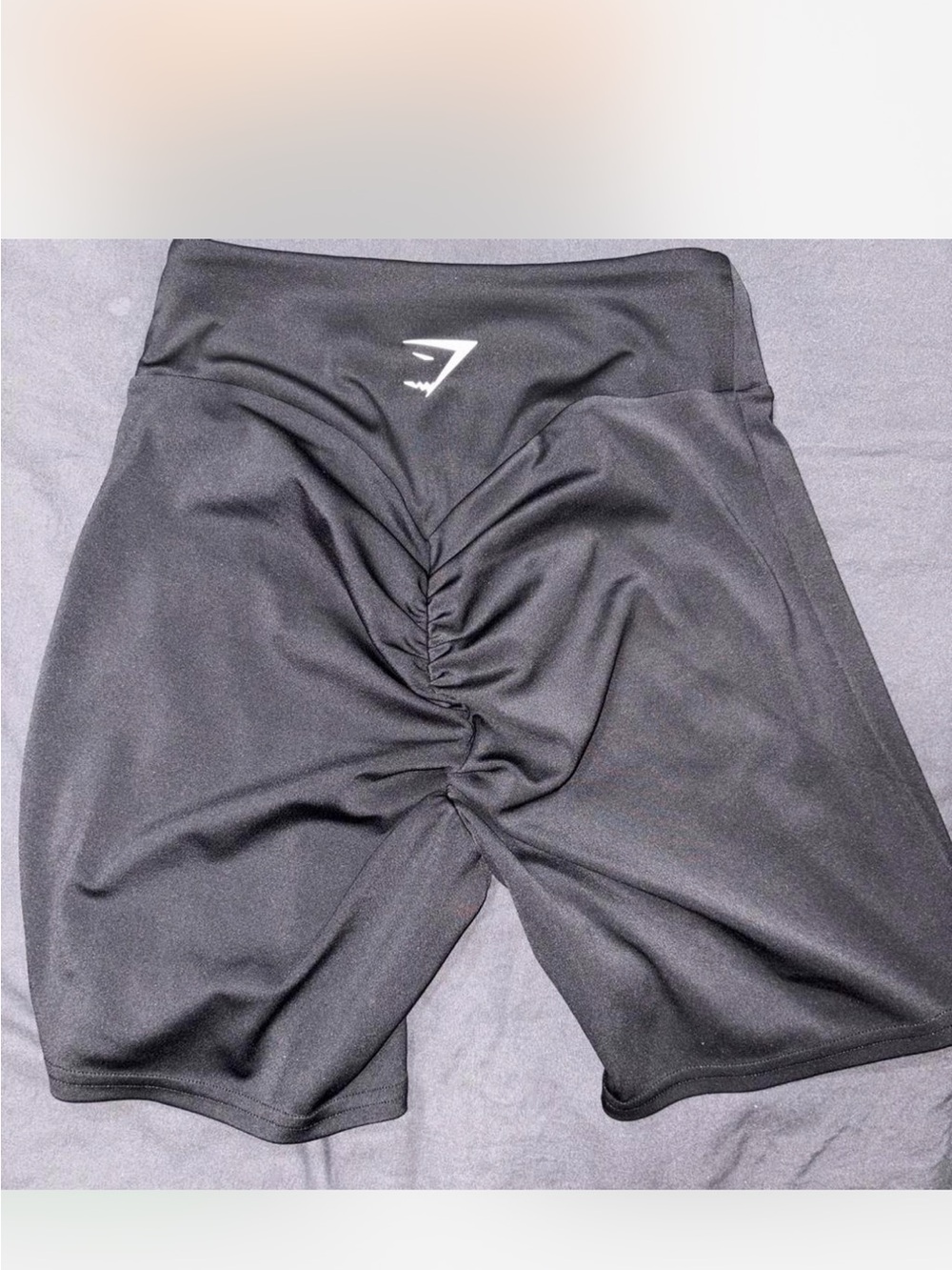 Gymshark Black High-Rise Bike Shorts with White Logo - Picture 3 of 3